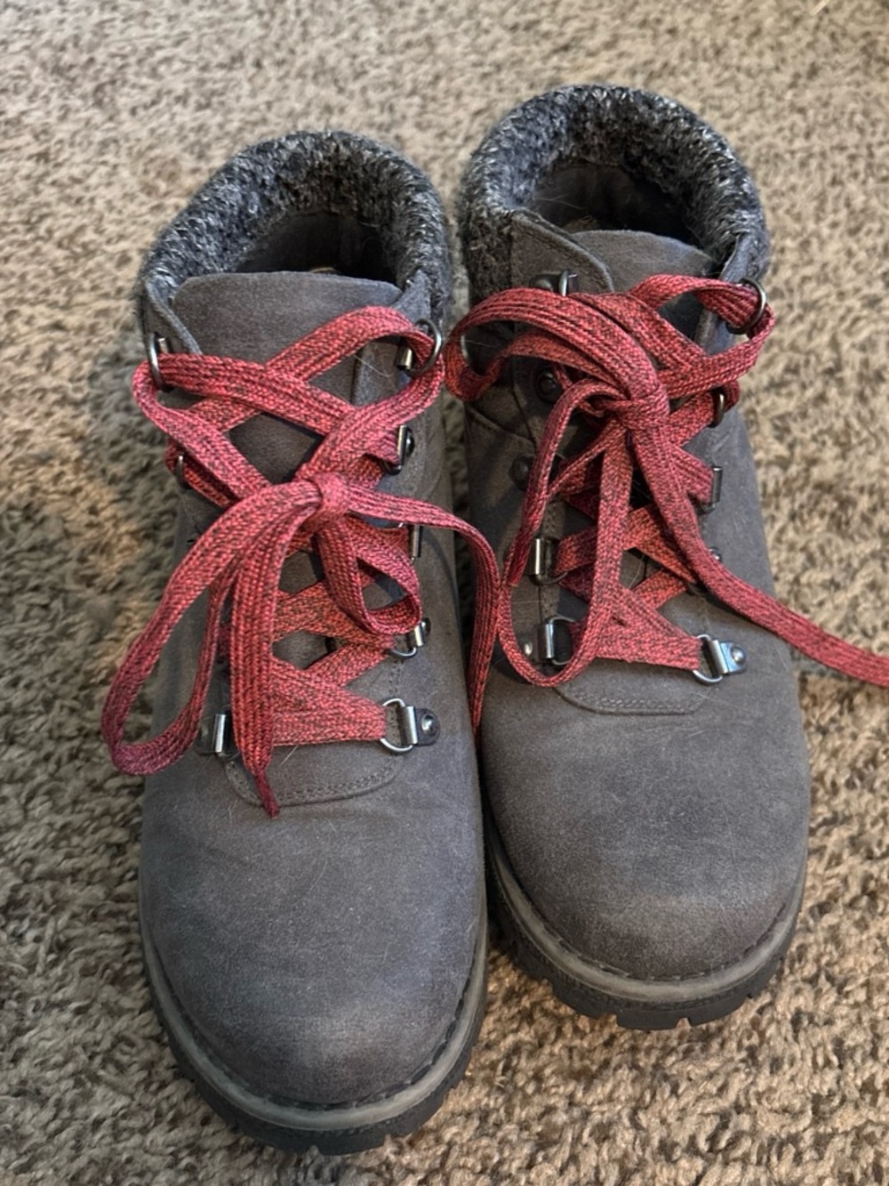 Sonoma Gray Suede Ankle Boots with Red Laces